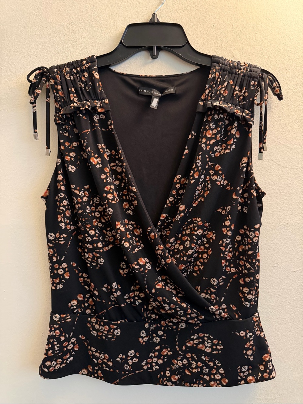 White House Black Market Floral Tie-Shoulder V-Neck Top